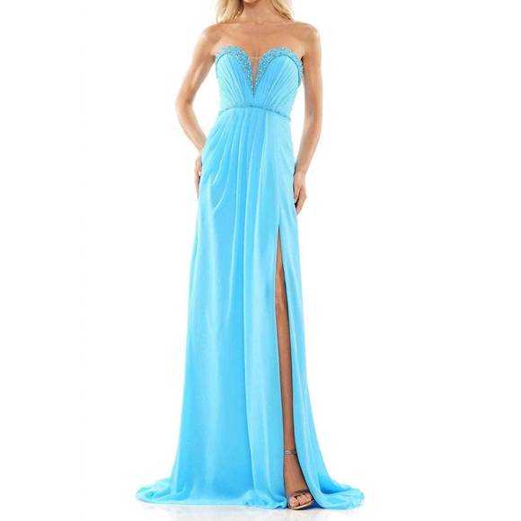 NEW COLORS DRESS strapless chiffon a-line prom gown in turquoise